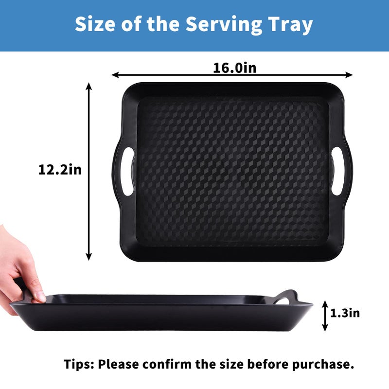 KPROE Plastic Tray with Handles, 2 Pack Multi-Purpose Rectangular Non Slip Restaurant Serving Trays Set for Parties, Coffee Table, Kitchen (12.2x16 inch) - Image 3